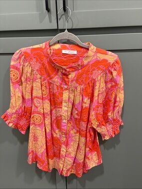 Ces Femme Pink & Orange Floral Button-Front Blouse